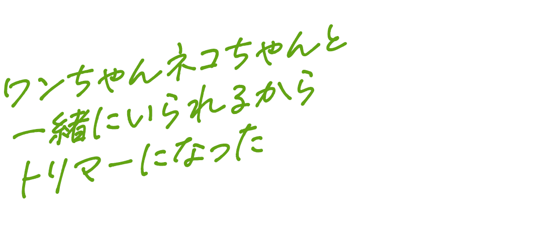 ワンちゃんネコちゃんと一緒にいられるからトリマーになった