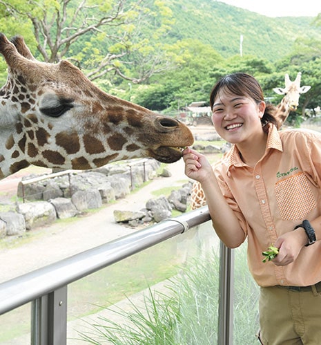 カピバラに餌をあげる人